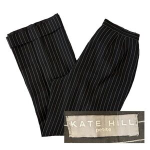 Vintage Kate Hill black linen blend pinstripe trouser pants size 6P